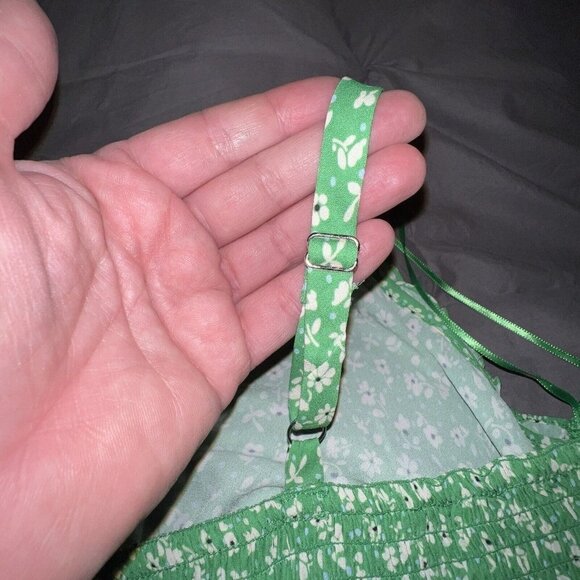 LUSH Green Floral Print Ruched Front Smocked Back Cami Tank Top Women Size 2X - Picture 7 of 10